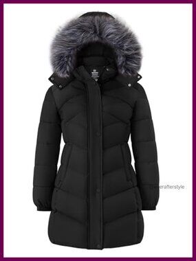 Long Quilted Puffer Coat Waterproof Faux Fur Hood Winter Jacket